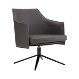 26" Gray And Black Faux Leather Swivel Lounge Chair