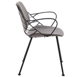 Set of Two Leaf Light Gray Fabric and Black Dining Armchairs