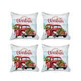Set of 4 Merry Christmas Vintage Red Car Throw Pillows