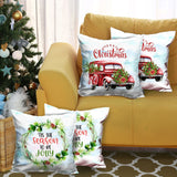 Set of 4 Merry Christmas Vintage Red Car Thow Pillow Covers
