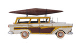 6" Blue And Yellow Metal Hand Painted Decorative Car