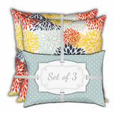 Set Of Three 19" X 19" Seafoam And White Zippered Floral Throw Indoor Outdoor Pillow Cover