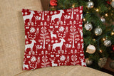 14" X 20" Red Gray And White Reindeer Zippered 100% Cotton Animal Print Lumbar Pillow Cover