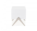 Modern Silky White Nightstand with One Drawer and Steel Legs
