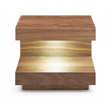 Contemporary LED Lit Walnut Nightstand with One Drawer