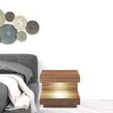 Contemporary LED Lit Walnut Nightstand with One Drawer
