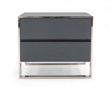 Modern Gray and Stainless Steel Nightstand With Two Drawers