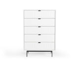 30" White Solid Wood Five Drawer Chest