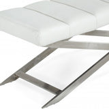 47" White and Silver Upholstered Faux Leather Dining Bench