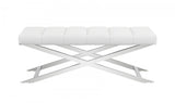 47" White and Silver Upholstered Faux Leather Dining Bench