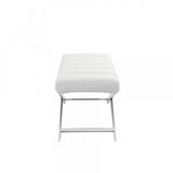 47" White and Silver Upholstered Faux Leather Dining Bench