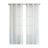 Set of Two 84" White Velvet Applique Window Panels