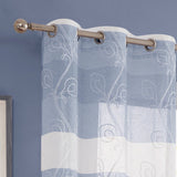 Set of Two 96" Blue Striped Floral Embroidery Window Panels