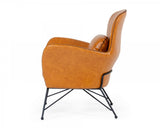 35" Carmel Brown Faux Leather Shelter Style Accent Chair