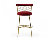 30" Red And Gold Velvet And Steel Low Back Bar Height Bar Chair