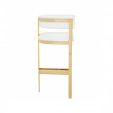 31" White And Gold Faux Leather And Stainless Steel Low Back Bar Height Bar Chair