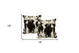 18" X 18" Black and White Rabbit Animal Print Natural Fur Zippered Pillow