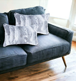 Set Of Two 12" X 20" Grey Rabbit Natural Fur Throw Pillows