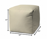 17" Cool Neutral Ivory Solid Color Indoor Outdoor Pouf Ottoman