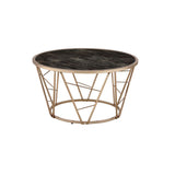 33" Gold Steel And Faux Black Marble Round Top Coffee Table
