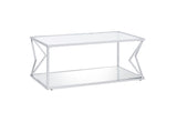 43" Chrome And Clear Glass Rectangular Coffee Table With Shelf