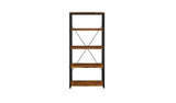 54" Brown and Black Metal Four Tier Etagere Bookcase