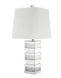 31" Mirrored Glass Faux Crystal Chunky Geo Table Lamp With White Square Shade