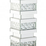 31" Mirrored Glass Faux Crystal Chunky Geo Table Lamp With White Square Shade