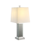 30" Mirrored Glass and Faux Stone Column Table Lamp With White Square Shade