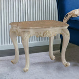 24" Pearl White Brushed With Gold Accents And Light Brown Marble End Table