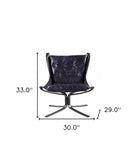 30" Coffee Top Grain Leather And Steel Solid Color Lounge Chair