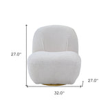 31" White Sherpa And Brown Polka Dots Wingback Chair