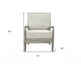 35" Gray Linen And Light Oak Solid Color Club Chair