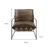22" Top Grain Leather And Steel Ikat Side Chair