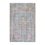 5' X 8' Latte and Blue Oriental Medallion Stain Resistant Area Rug