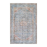 5' X 7' Latte and Blue Oriental Medallion Stain Resistant Area Rug
