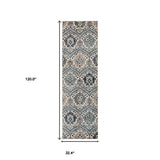 10' Beige Ivory And Brown Floral Stain Resistant Runner Rug