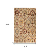 2' X 3' Ivory Gray And Olive Floral Stain Resistant Area Rug
