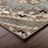 5' X 8' Ivory Beige And Light Blue Floral Stain Resistant Area Rug