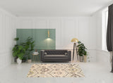 6' X 9' Ivory Gray And Olive Floral Stain Resistant Area Rug