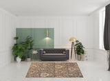 7' X 9' Ivory Beige And Light Blue Floral Stain Resistant Area Rug