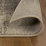 8' Beige Gray And Black Damask Distressed Stain Resistant Runner Rug
