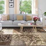 4' X 6' Beige Gray And Black Damask Distressed Stain Resistant Area Rug