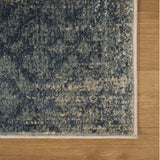 5' X 8' Navy And Salmon Damask Distressed Stain Resistant Area Rug