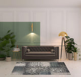 5' X 8' Teal And Gray Damask Distressed Stain Resistant Area Rug
