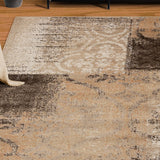 5' X 8' Teal And Gray Damask Distressed Stain Resistant Area Rug