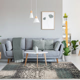 7' X 9' Rust And Gray Damask Distressed Stain Resistant Area Rug