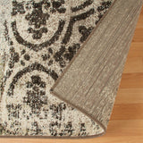 8' X 10' Ivory Light Blue Damask Distressed Stain Resistant Area Rug