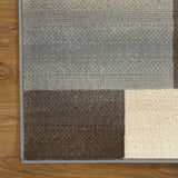 8' Teal And Gray Patchwork Power Loom Stain Resistant Runner Rug