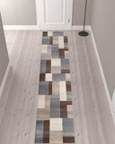 11' Grey Patchwork Power Loom Stain Resistant Runner Rug